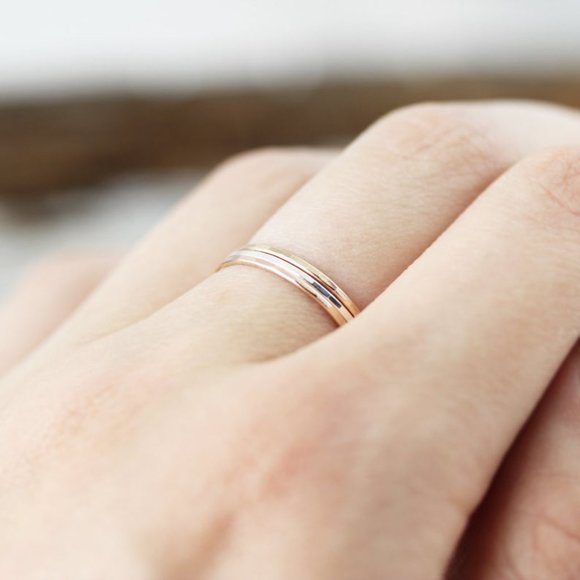 Thin Hammered Sterling Silver Stacking Ring - Picture 3 of 3
